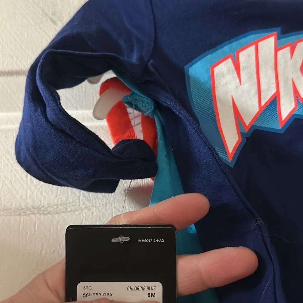NIKE 3 PIECE ONESIE SET: BLUE/CORAL: NEW WITH TAGS: SIZE 6 MTH